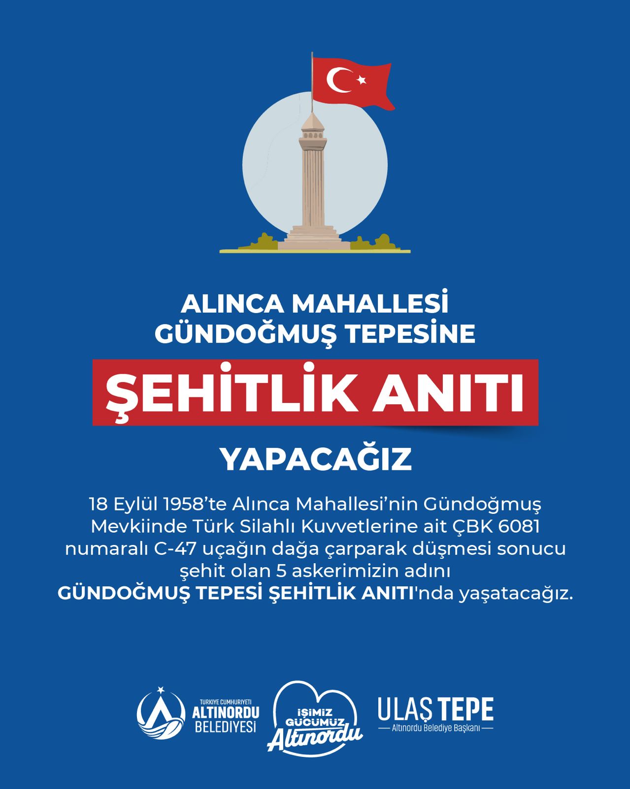 UÇAK KAZASI ŞEHİTLERİNİN ADI ANITTA YAŞATILACAK